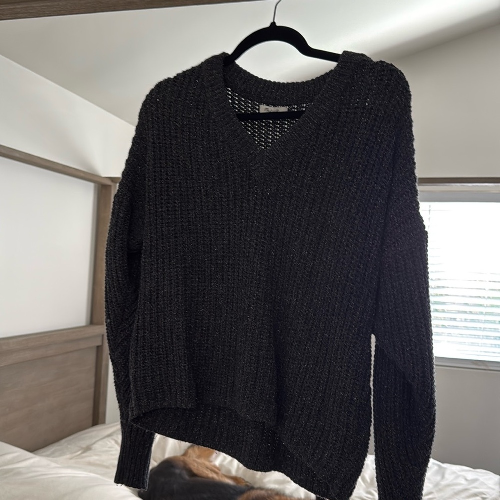 Madewell Grey Speckled V-Neck Sweater Medium